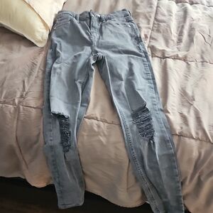 Women's Topshop Jamie Distressed Gray Jeans